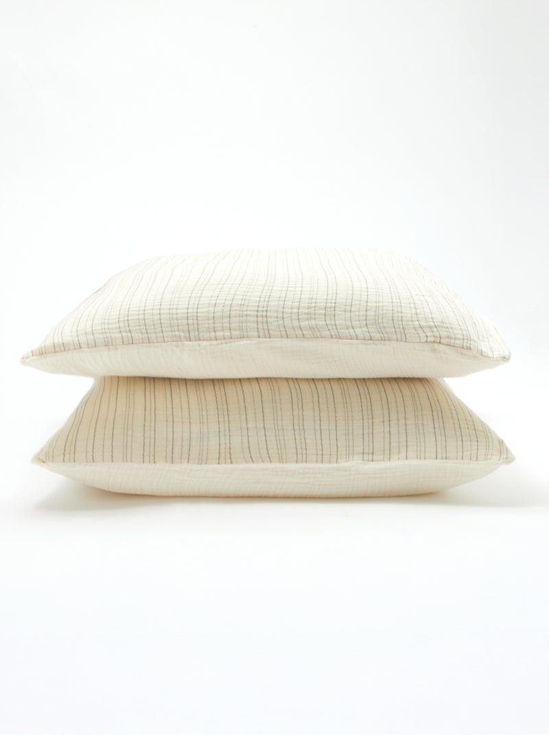 Parure de lit 2 personnes (240 x 220cm) en gaze de coton - Kiabi Home Beige rayé - Kiabi