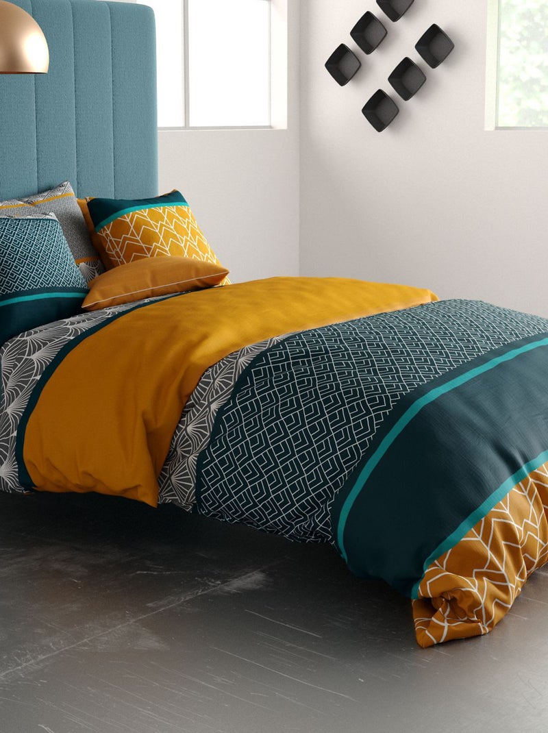 Parure de lit imprimée housse + 2 taies - 2 personnes Bleu - Kiabi