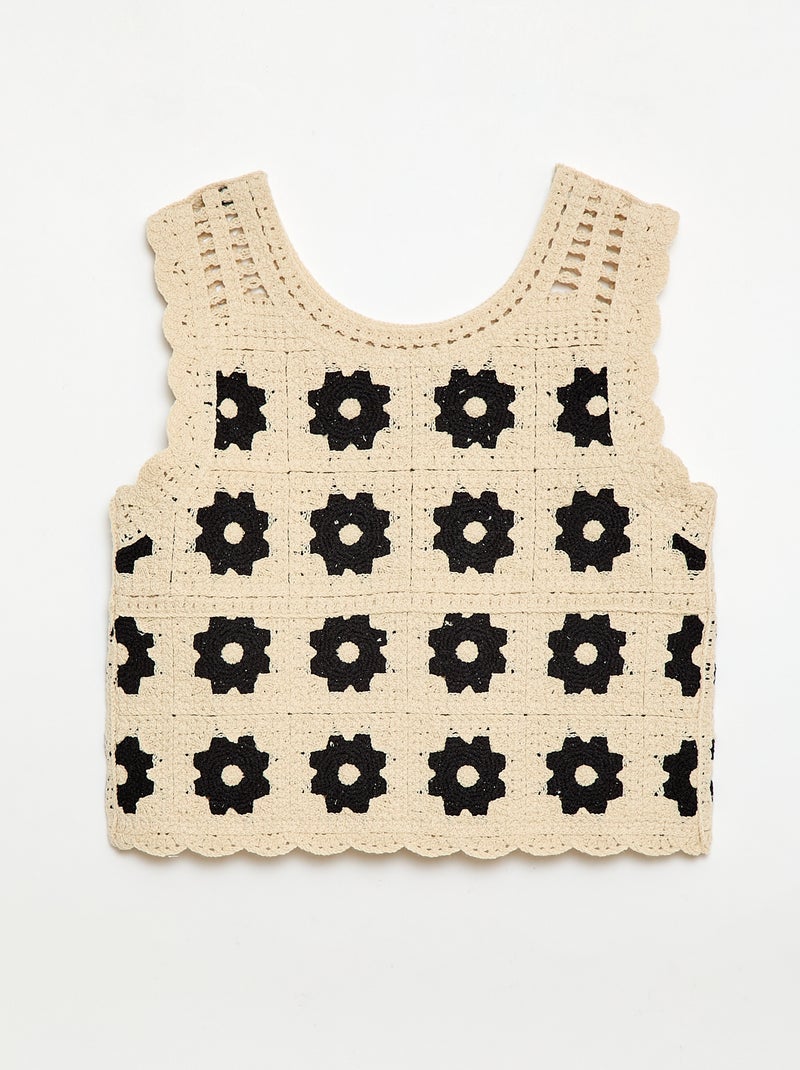 Patterned crochet top Beige - Kiabi