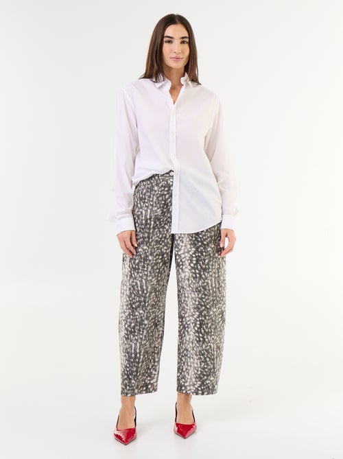 Patterned High-Waisted Balloon Fit Denim Pants - Kiabi