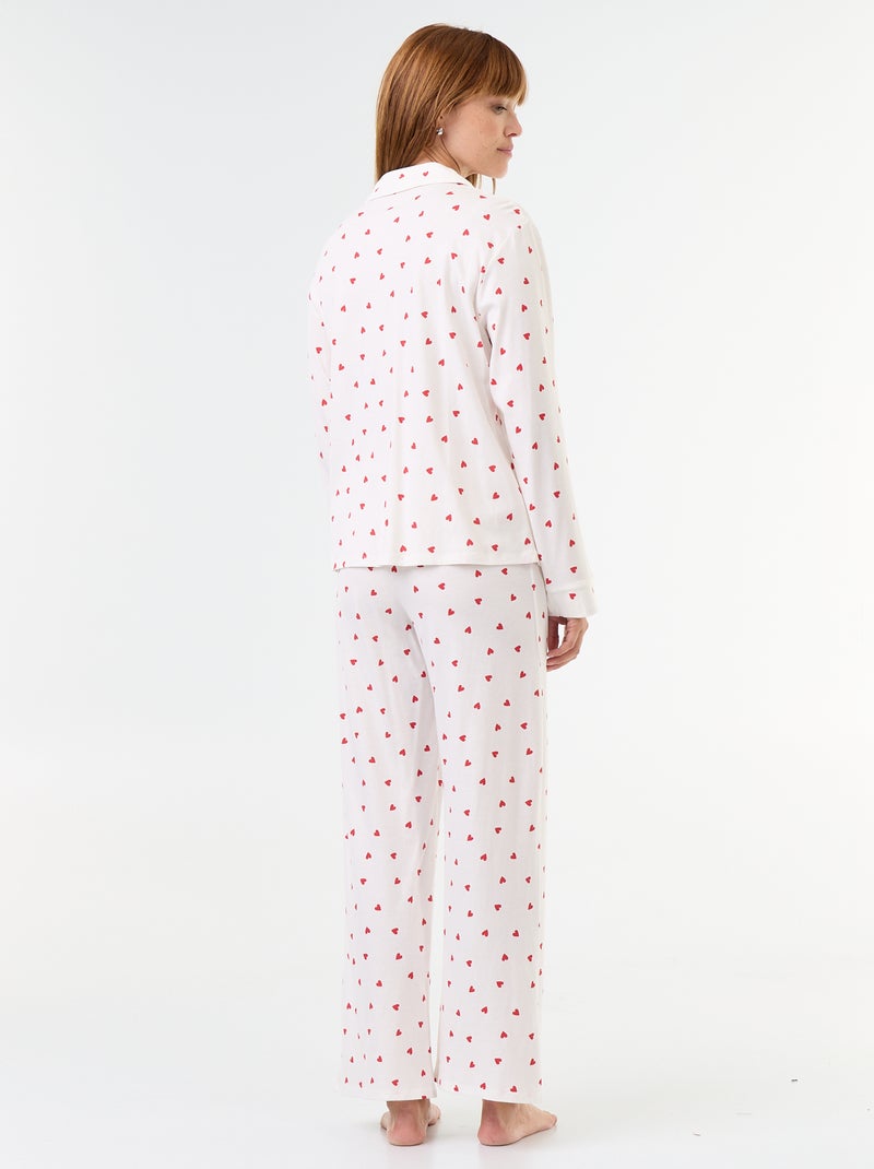 Patterned Long Pajama Set - 2-Piece White - Kiabi
