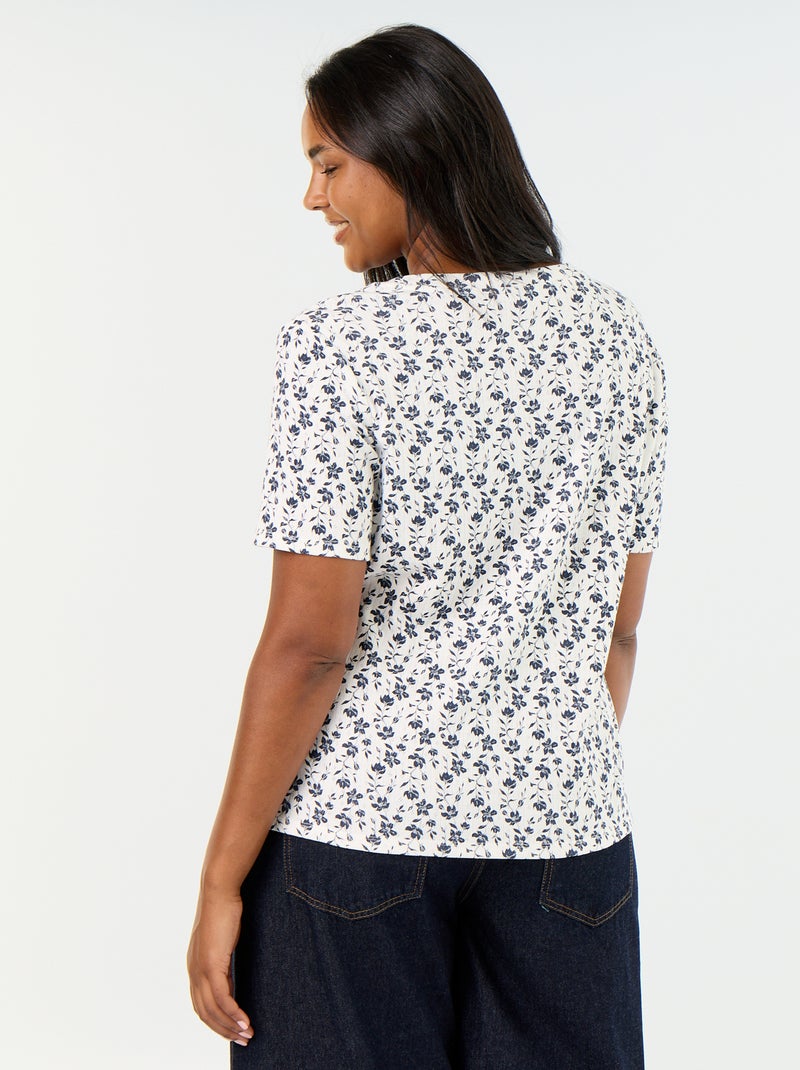 Patterned Pointelle Knit T-shirt Beige - Kiabi