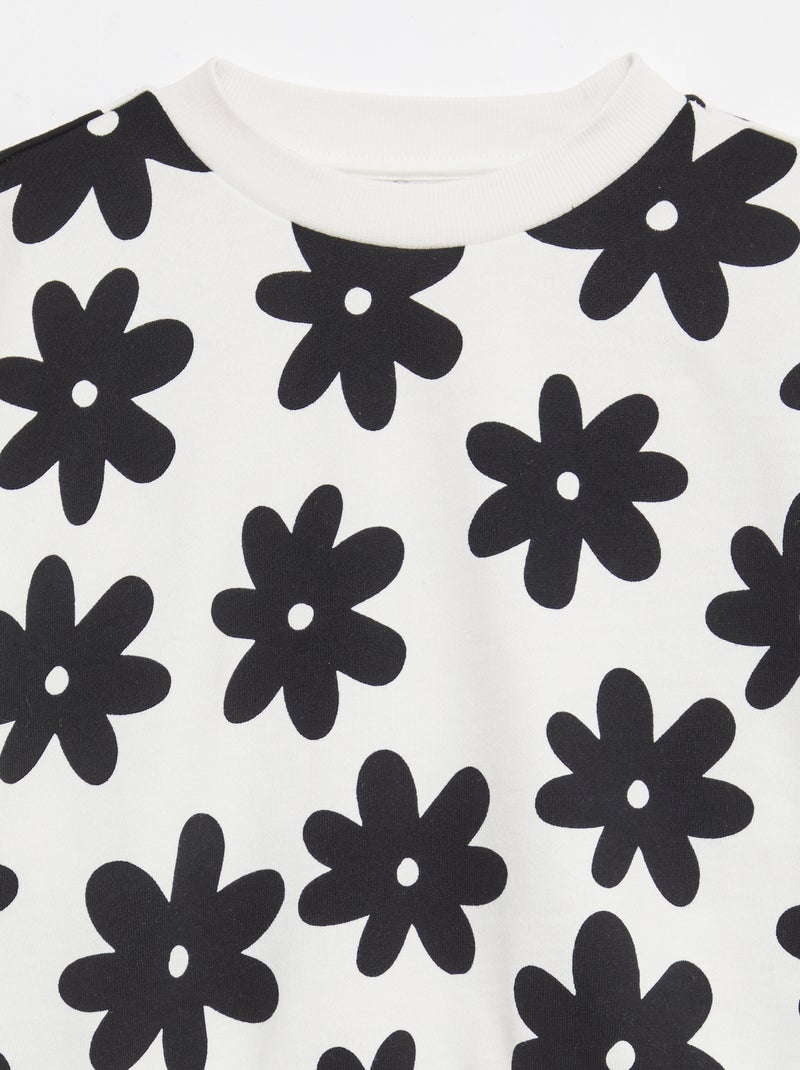 Patterned Sweatshirt with Round Neck White - Kiabi