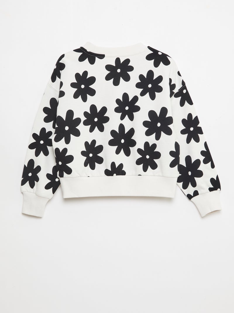 Patterned Sweatshirt with Round Neck White - Kiabi