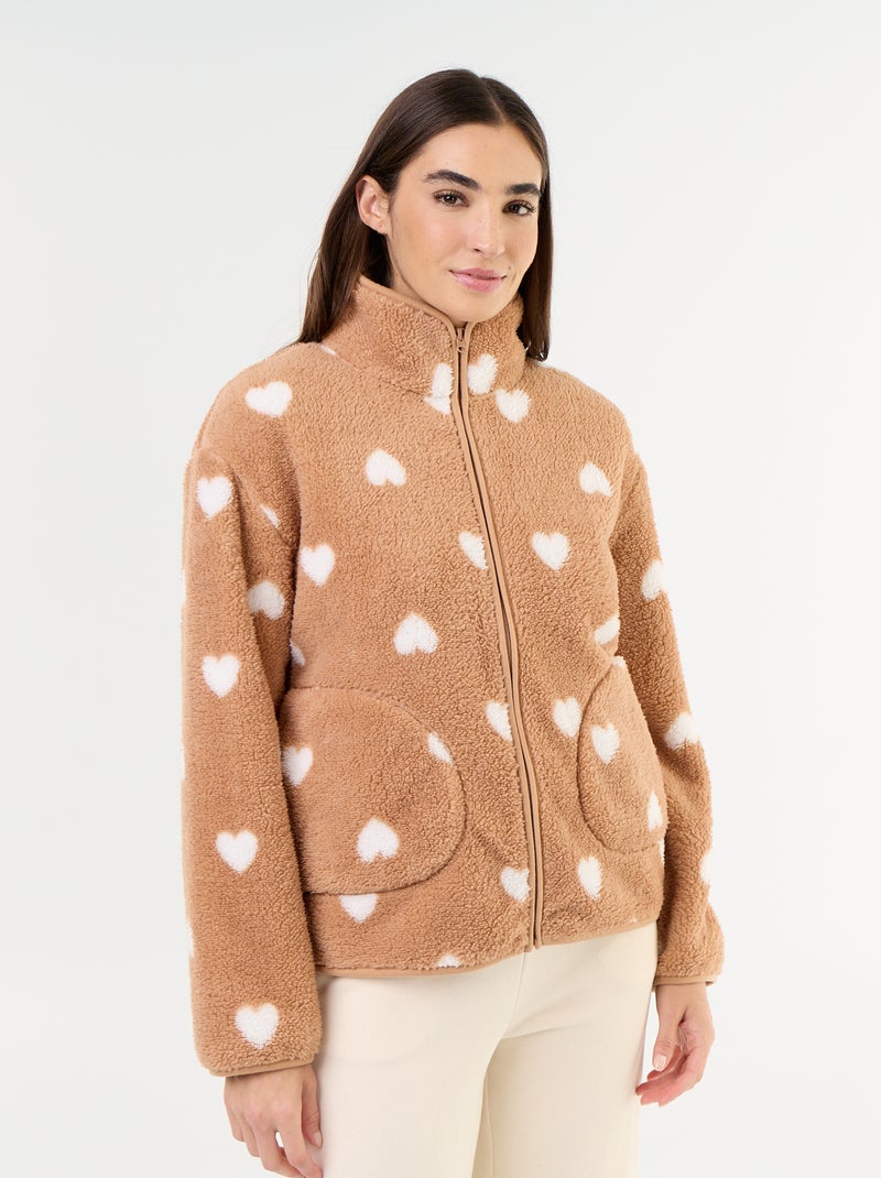Patterned Zip-Up Fleece Top Brown - Kiabi