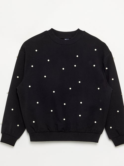 Pearl-embellished long-sleeved sweatshirt - Kiabi