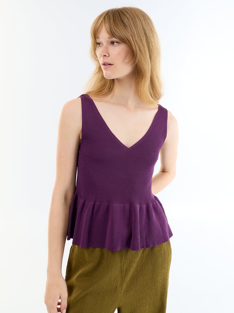 Peplum-Trägertop aus Rippstrick Lila - Kiabi