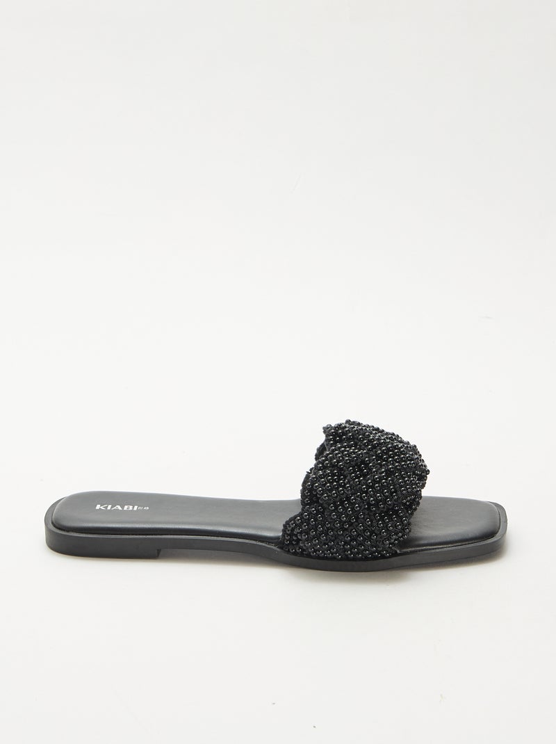 Perlenbesetzte geflochtene Sandalen Schwarz - Kiabi