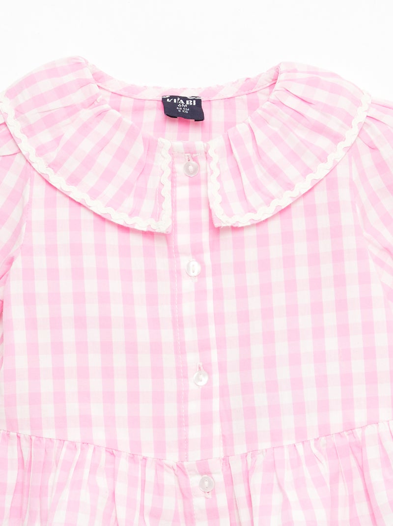 Peter Pan Collar Blouse with Ruffles Pink - Kiabi