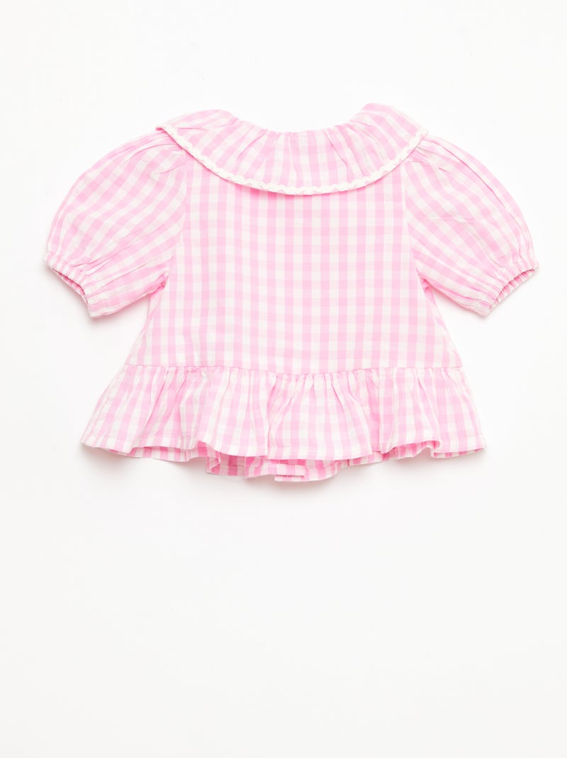 Peter Pan Collar Blouse with Ruffles Pink - Kiabi