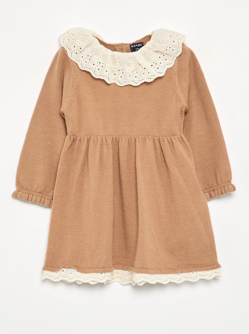 Peter Pan collar dress + tights Brown - Kiabi