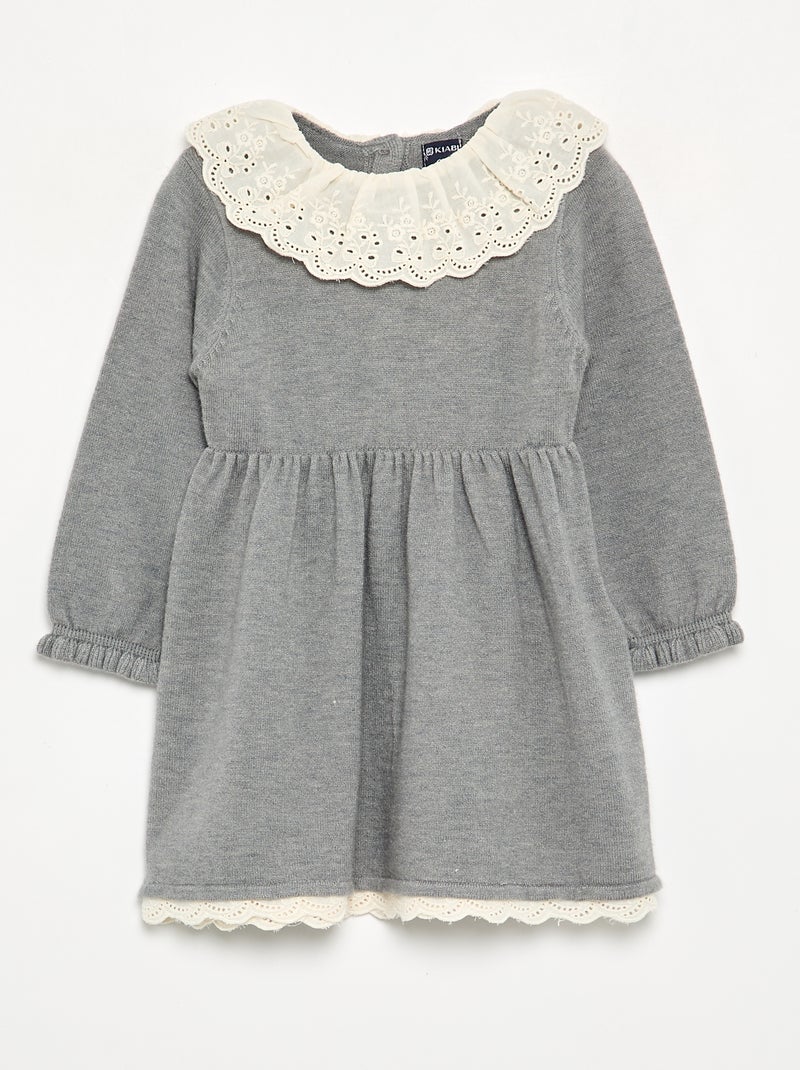 Peter Pan collar dress + tights Grey - Kiabi