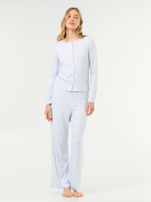 Pigiama 2 pezzi in maglia traforata - Cardigan + pantaloni - Kiabi