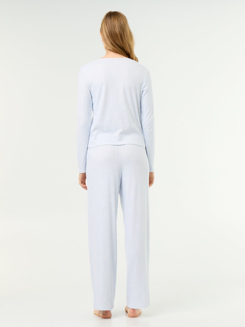 Pigiama 2 pezzi in maglia traforata - Cardigan + pantaloni Blu - Kiabi