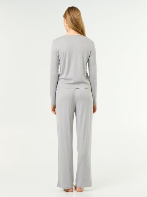 Pigiama 2 pezzi in maglia traforata - Cardigan + pantaloni - Kiabi
