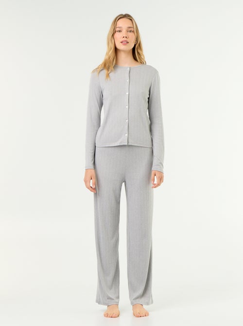 Pigiama 2 pezzi in maglia traforata - Cardigan + pantaloni - Kiabi