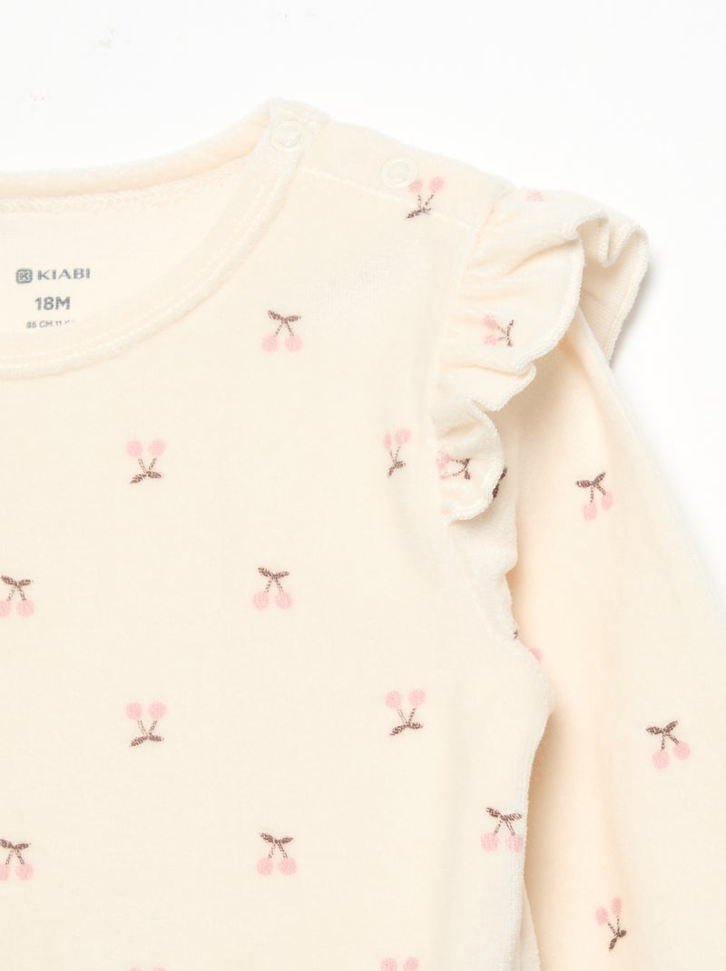 Pigiama 2 pezzi in velluto - Felpa con volant sulle spalle + pantaloni Beige - Kiabi