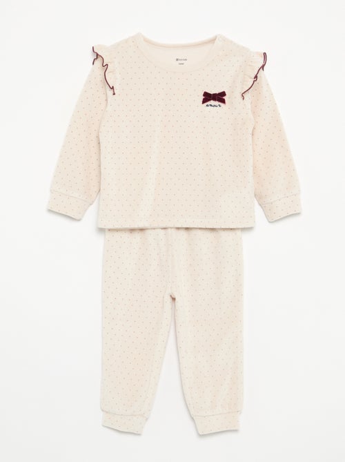Pigiama 2 pezzi in velluto - Felpa con volant sulle spalle + pantaloni - Kiabi