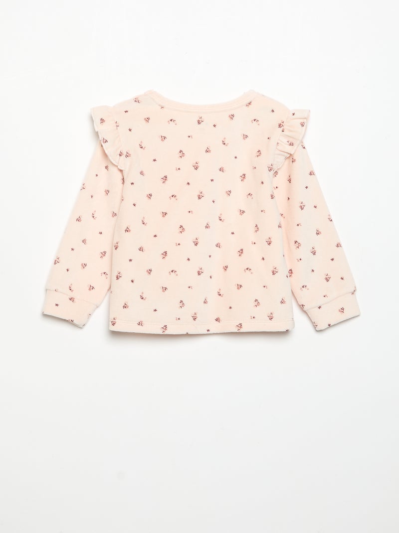 Pigiama 2 pezzi in velluto - Felpa con volant sulle spalle + pantaloni Rosa - Kiabi