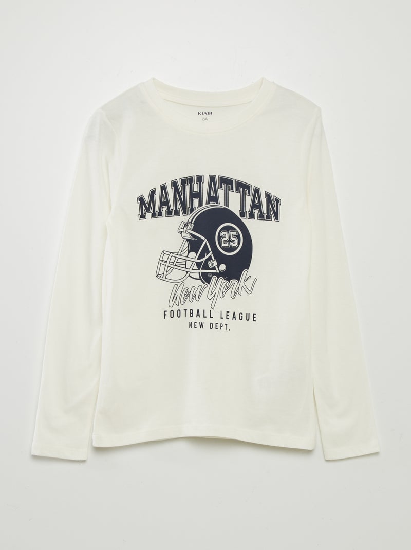 Pigiama lungo in jersey con stampa - 2 pezzi BIANCO - Kiabi