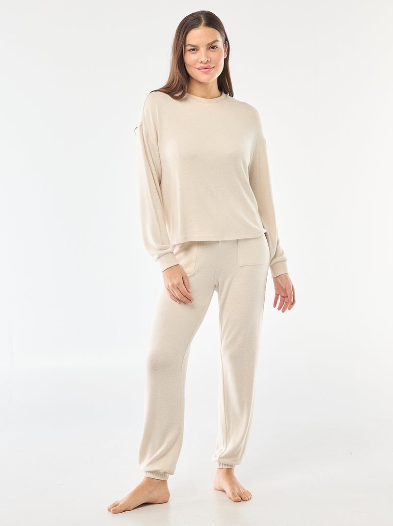 Pigiama lungo in maglia calda - 2 pezzi Beige - Kiabi