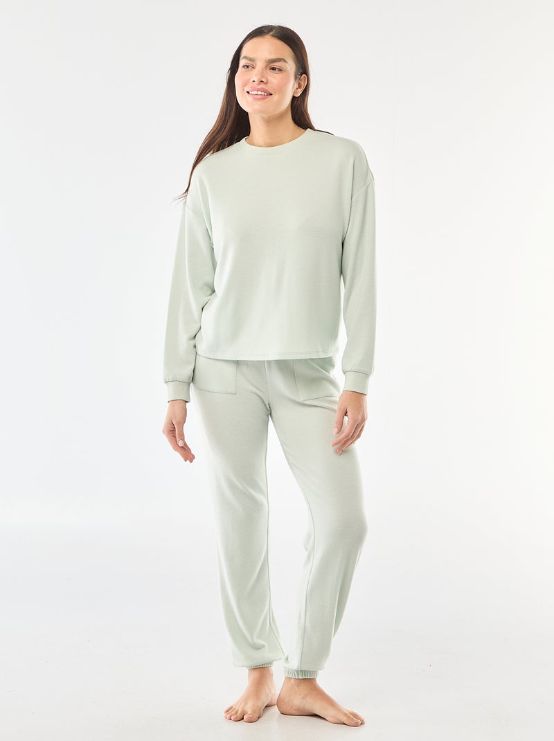 Pigiama lungo in maglia calda - 2 pezzi Blu - Kiabi