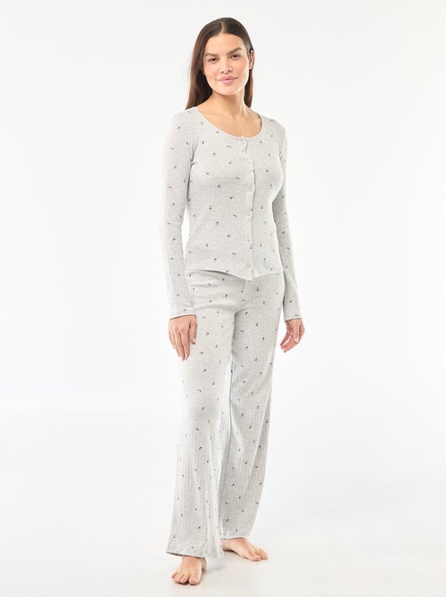 Pigiama lungo in maglia operata - 2 pezzi - Kiabi