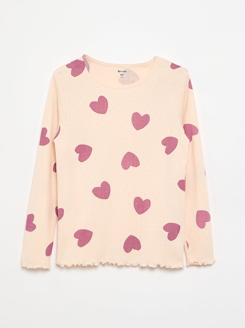 Pigiama lungo in maglia pointelle - 2 pezzi Rosa - Kiabi