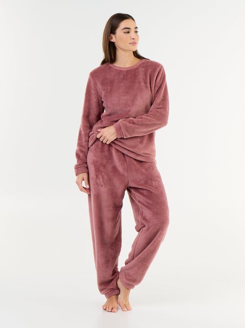 Pigiama lungo in pile t-shirt + pantaloni - 2 pezzi - Kiabi