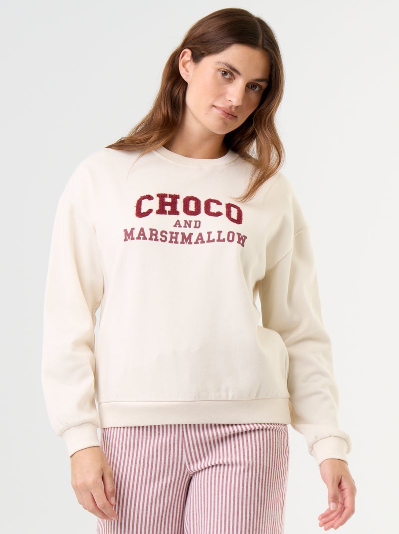 Pigiama lungo: maglia in felpa + pantaloni ampi - 2 pezzi Bianco - Kiabi