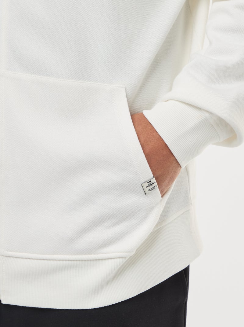 Pikee-Sweatshirt mit Reissverschluss und Kapuze Weiß - Kiabi