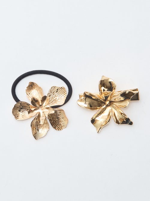 Pinces croco en forme fleur dorées - Kiabi