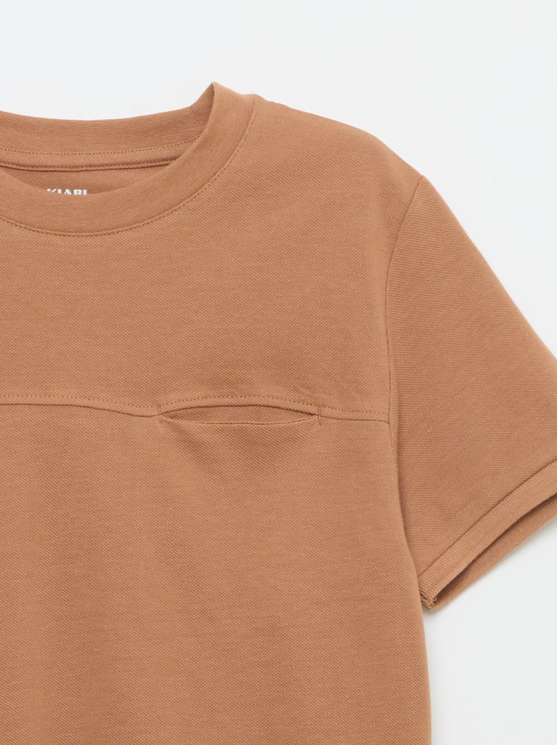 Pique cotton short-sleeved T-shirt Brown / Medium brown - Kiabi