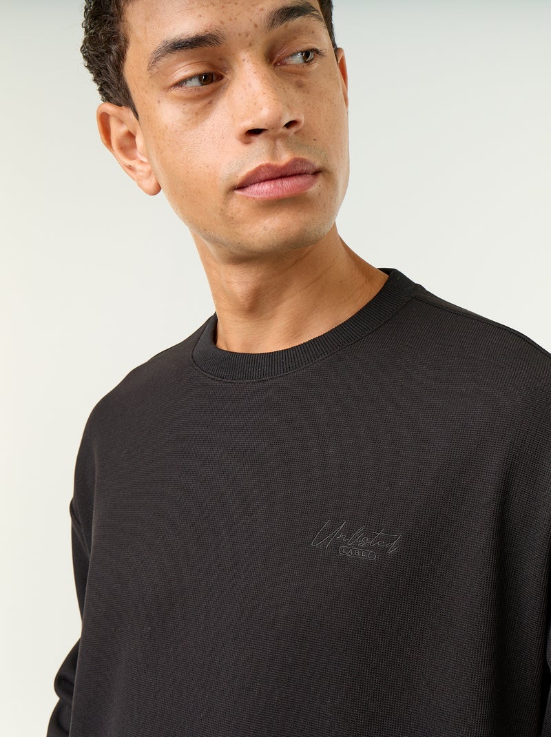 Piqué-Rundhals-Sweatshirt Schwarz - Kiabi