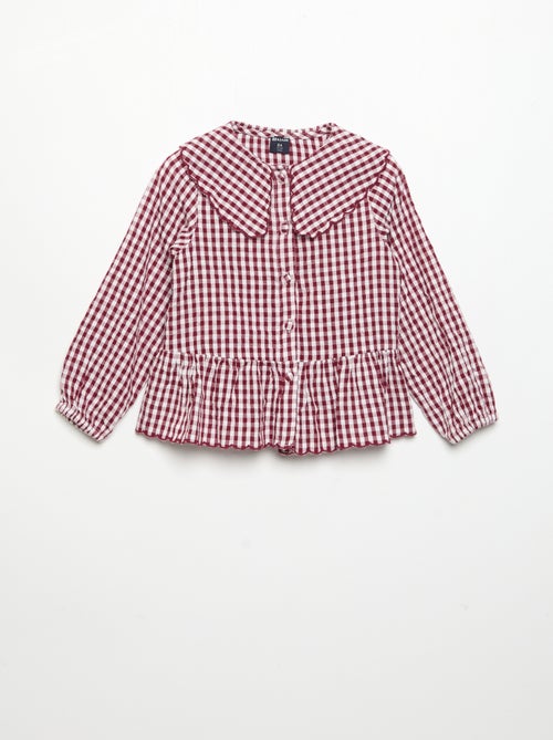 Plaid Cotton Voile Blouse with Fancy Collar - Kiabi