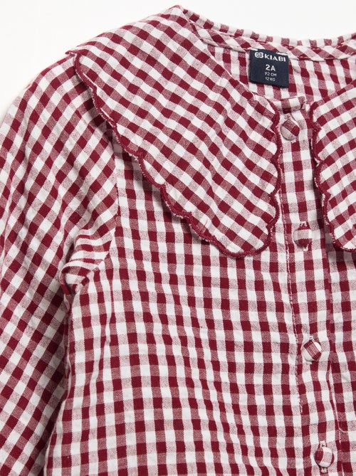 Plaid Cotton Voile Blouse with Fancy Collar - Kiabi