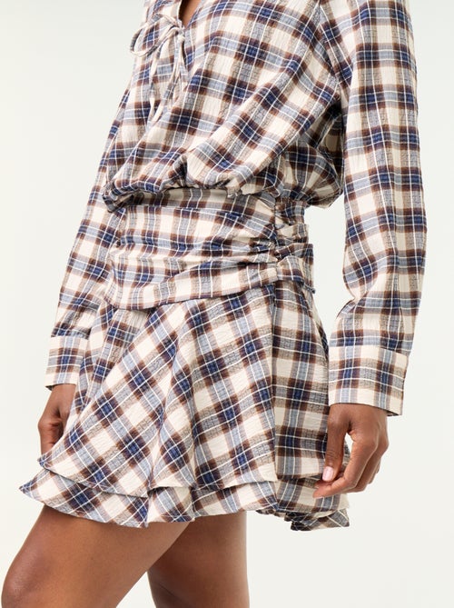 Plaid shirt collar short dress - Kiabi