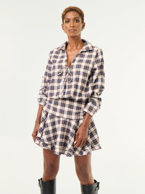Plaid shirt collar short dress - Kiabi