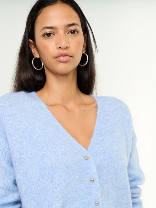 Plain button-up chunky knit cardigan - Kiabi