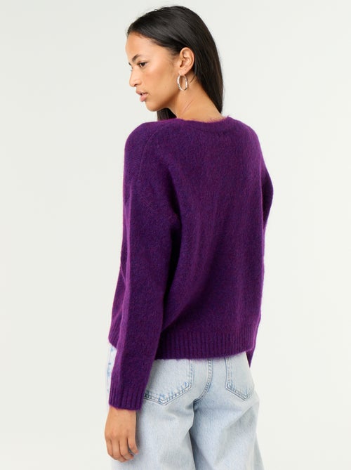 Plain button-up chunky knit cardigan - Kiabi