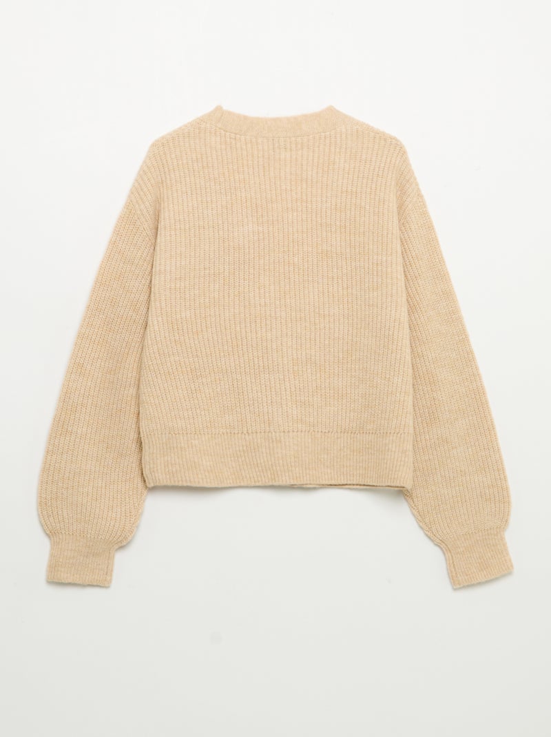 Plain Chunky Knit Cardigan, Easy to Slip On Beige - Kiabi