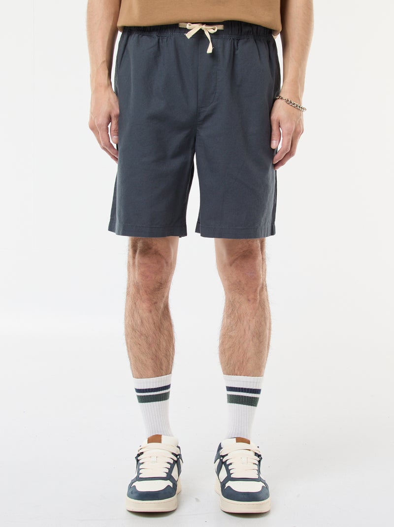 Plain Cotton and Linen Bermuda Shorts Blue - Kiabi