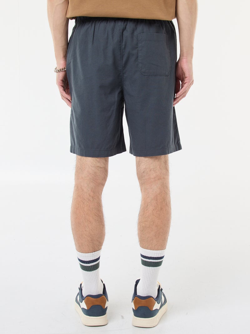 Plain Cotton and Linen Bermuda Shorts Blue - Kiabi