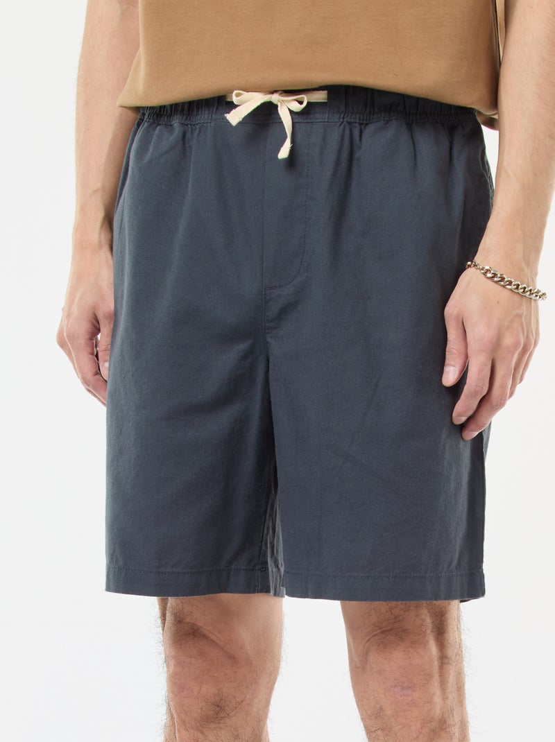 Plain Cotton and Linen Bermuda Shorts Blue - Kiabi