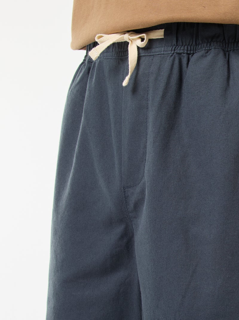 Plain Cotton and Linen Bermuda Shorts Blue - Kiabi