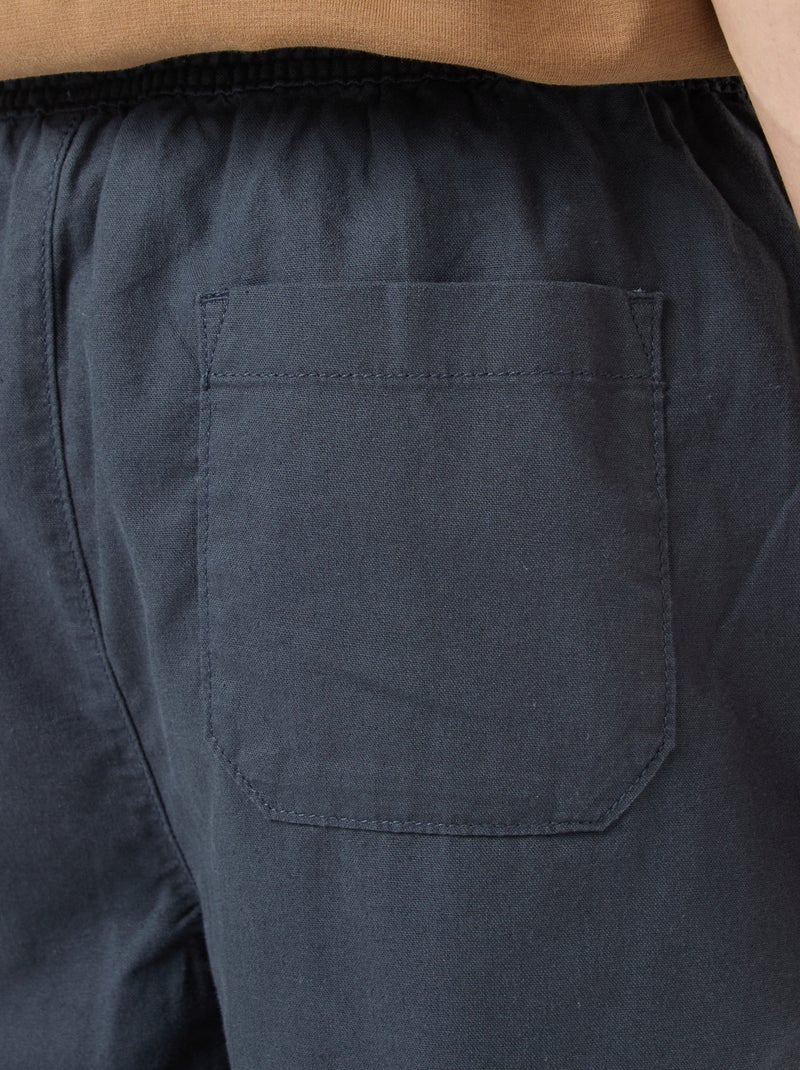 Plain Cotton and Linen Bermuda Shorts Blue - Kiabi