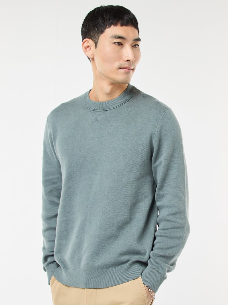 Plain Crew Neck Sweater Blue - Kiabi