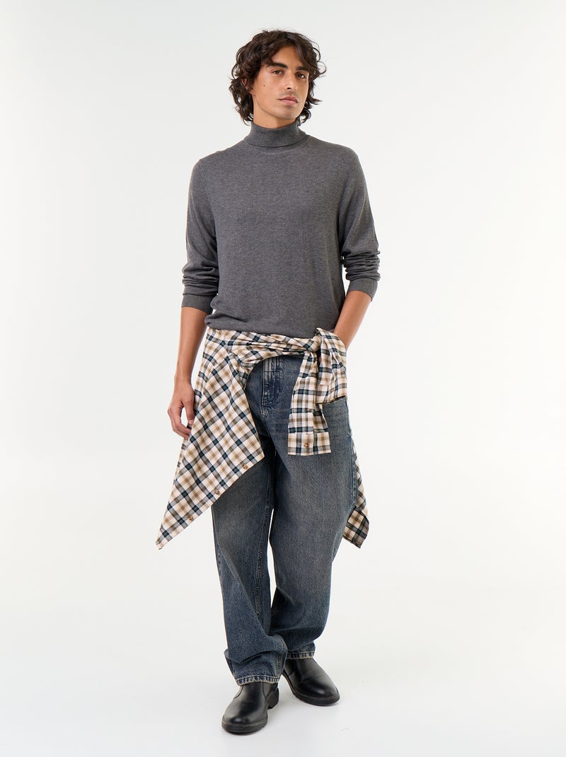 Plain fine-knit turtleneck Grey - Kiabi