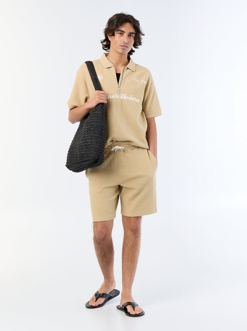 Plain Heavy Knit Bermuda Shorts - Kiabi Plain Heavy Knit Bermuda Shorts - Kiabi