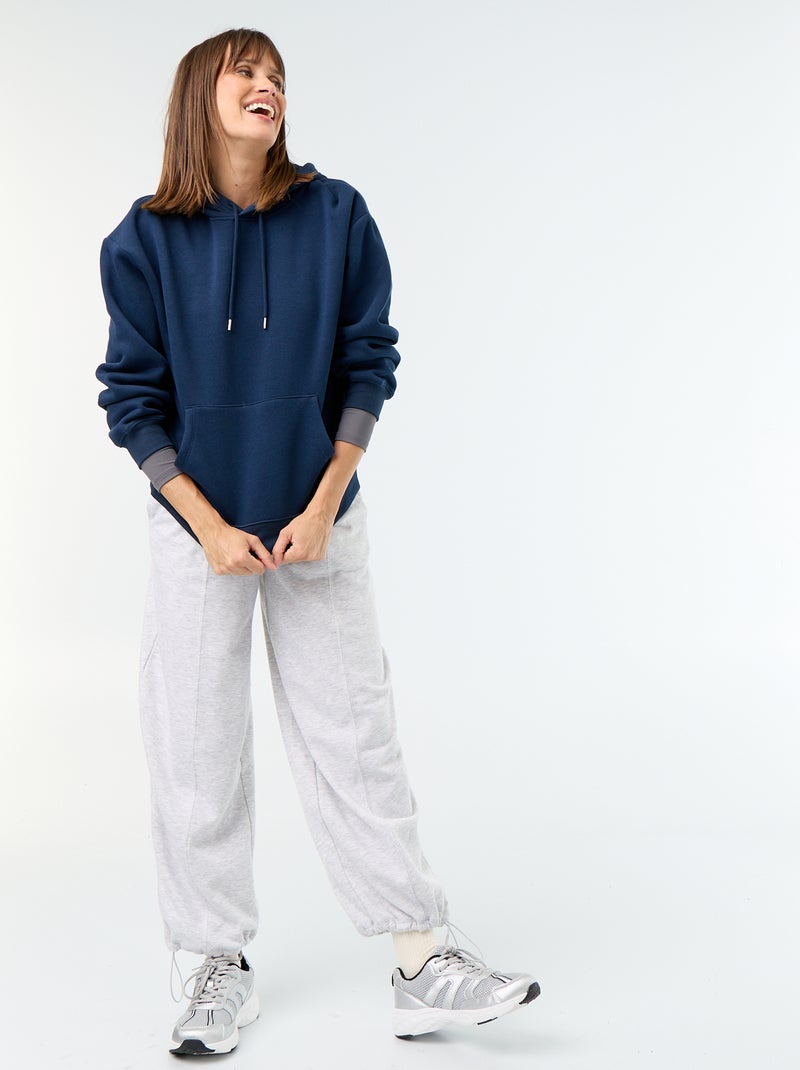 Plain hooded sweatshirt with kangaroo pocket Blue - Kiabi